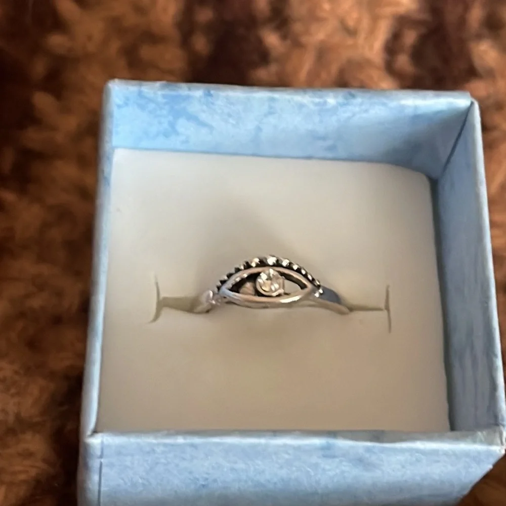New Sterling Silver Handmade Bohemian Solid Eye Of God Sapphire Minimalist Ring